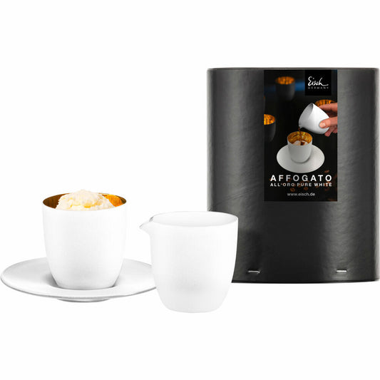 Eisch Affogato al oro Glas Cosmo pure white, 3-tlg., Espressoglas mit Untersetzer und Kännchen, Weiß / Gold, 77410905