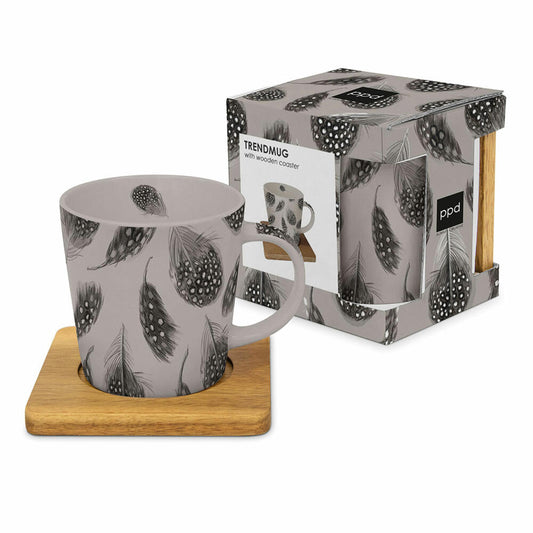 PPD Feathers Trend Mug Nature, mit Holzuntersetzer, Tasse, Teetasse, Kaffee Becher, 350 ml, 604560