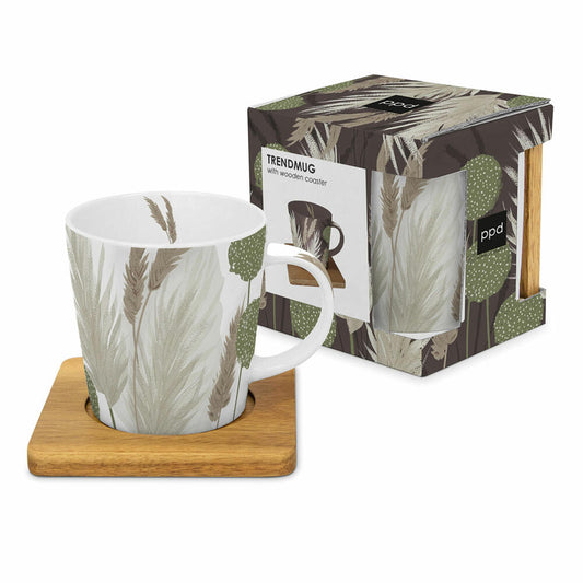 PPD Feels Trend Mug Nature, mit Holzuntersetzer, Tasse, Teetasse, Kaffee Becher, 350 ml, 604559