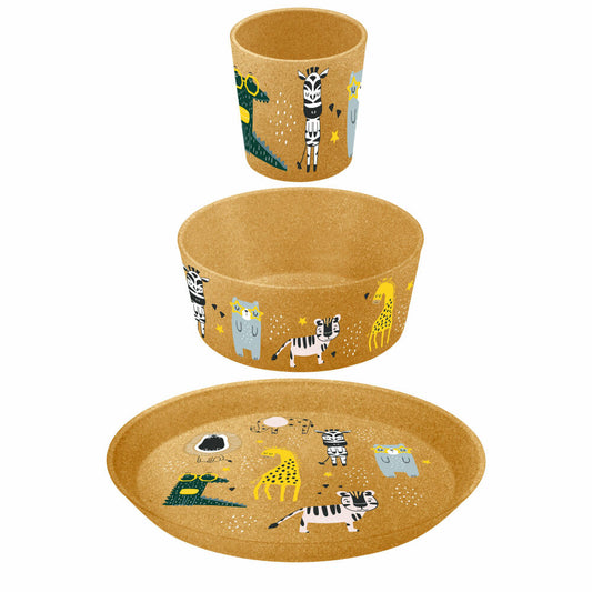 Koziol Geschirr-Set Connect Zoo 3-tlg., Kindergeschirr, Teller, Schale, Becher, Kunststoff, Nature Wood, 1438702