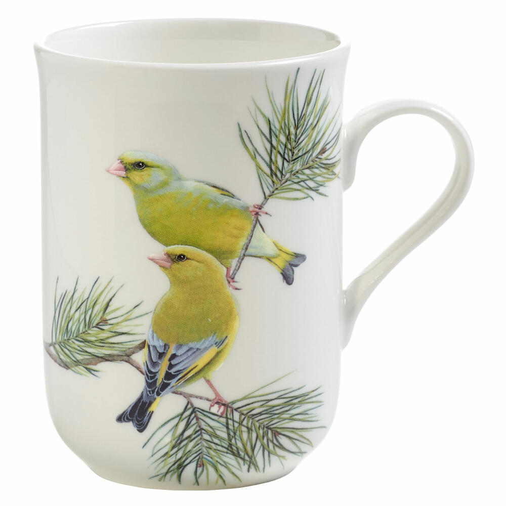 Maxwell & Williams Birds of the World Becher Grünfink, Kaffeetasse, Tasse, Porzellan, Weiß, 350 ml, PBW1080