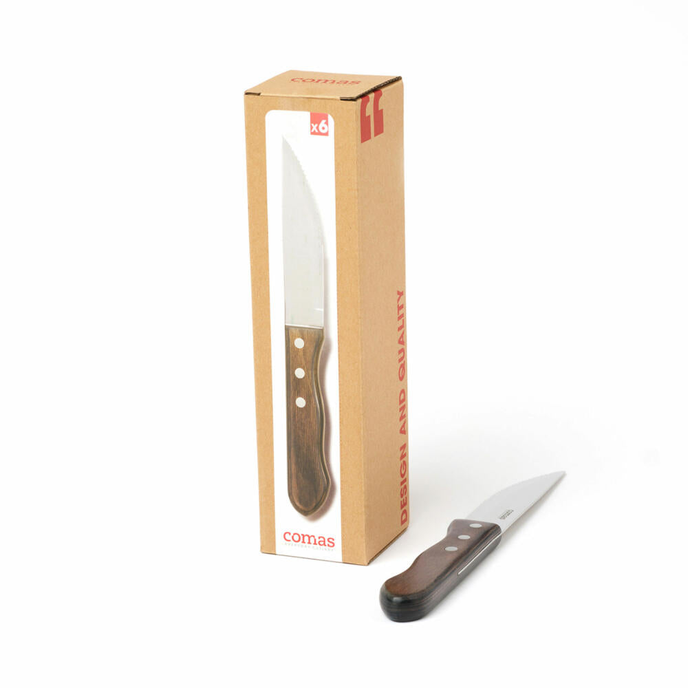 Comas Steakmesser Churrasco 6er Set, Fleischmesser mit Holzgriff, Edelstahl, Pakka-Holz, 25.4 cm, 3100