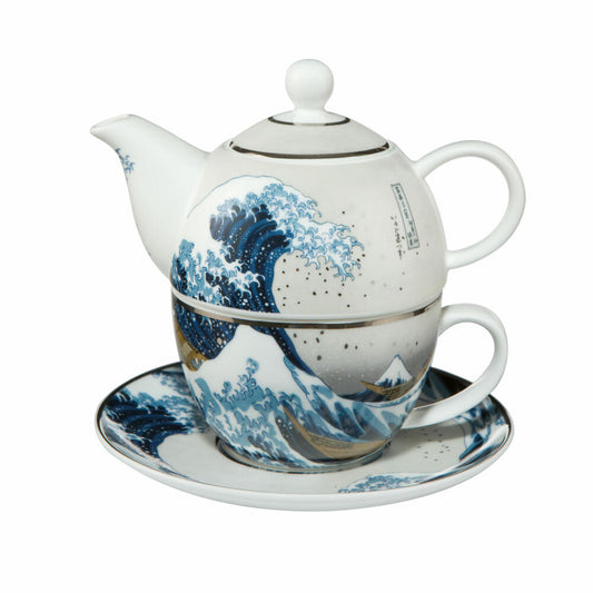 Goebel Die Welle Teekanne mit Untertasse, Tee Kanne, Kaffeekanne, Hokusai, Porzellan, 67013531