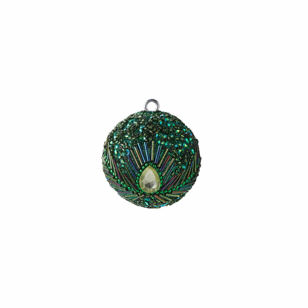 Gift Company Opium Christmas ball, peacock pattern, pearls, sequins, glitter, Christmas tree ball, tree decoration, glass / acrylic / plastic, green, Ø 6 cm, 1027200008