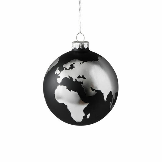 Gift Company Weltkugel, Weihnachtskugel, Christbaumkugel, Baumschmuck, Glas, Schwarz / Silber, Ø 10 cm, 1042201068