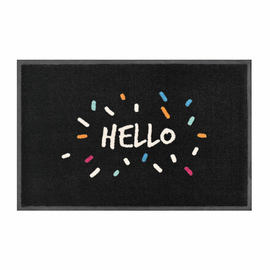 Gift Company Washables Hello, Waschbare Fußmatte, Fuß Matte, Polyamid / Gummirücken, Schwarz, 75 x 50 cm, 1021901002