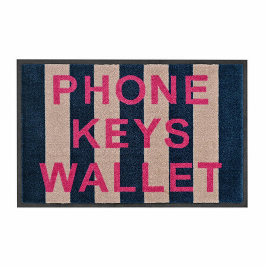 Gift Company Doormat Washables Phone Keys Wallet, washable doormat, polyamide, rubber back, blue, beige, 75 x 50 cm, 1022401052