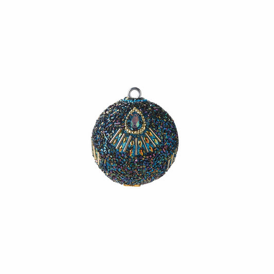 Gift Company Opium Christmas ball, peacock pattern, pearls, stones, Christmas tree ball, tree decoration, glass / acrylic / plastic, blue / purple, Ø 6 cm, 1027800009