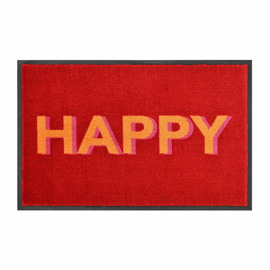 Gift Company Doormat Washables Happy, washable doormat, polyamide, rubber back, red, 75 x 50 cm, 1022001003