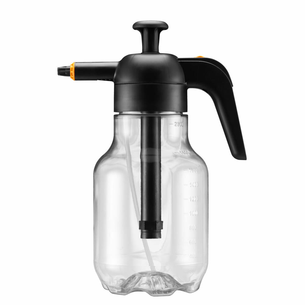 Fiskars Drucksprüher 1.8 L, Gartensprüher, Bewässerer, Sprühbehälter, Kunststoff, Transparent, Schwarz, 1027379