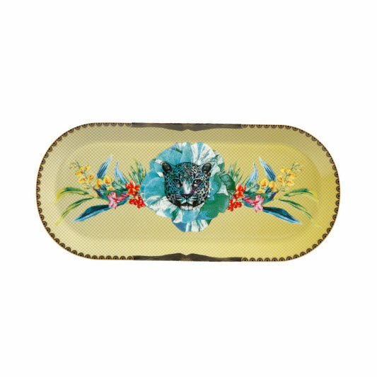 Goebel Servierplatte Elephant Leopard Blau, Platte, Servier Tablett, Porzellan, Bunt, 33 x 15 cm, 70000731