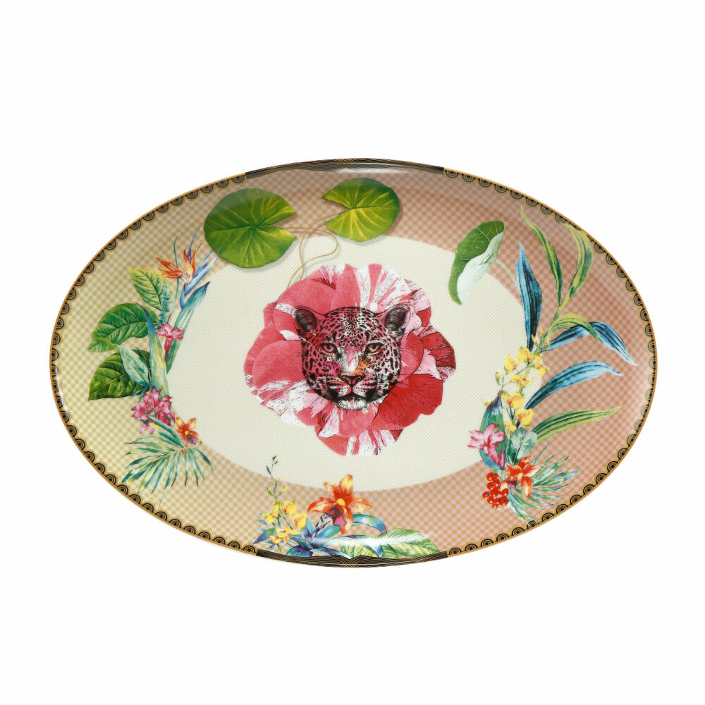 Goebel Serving Plate Elephant Leopard Pink, Bowl, Plate, Porcelain, Colorful, 40.5 x 27.5 cm, 70000791