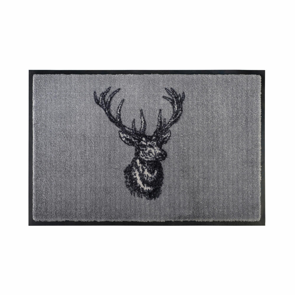 Gift Company Washables Hirsch, Waschbare Fußmatte, Fuß Matte, Polyamid / Gummirücken, Grau, 75 x 50 cm, 50179