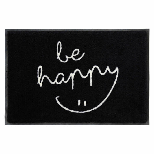 Gift Company Washables be happy, Waschbare Fußmatte, Fuß Matte, Polyamid / Latex Gel-Schaumrücken, Schwarz / Weiß, 50 x 75 cm, 50235