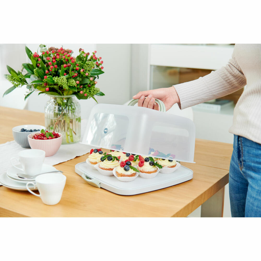 Emsa Kuchenaufbewahrungsbox Prep & Bake rechteckig, Kunststoff, Transparent, Grün, 37 x 33 cm, K32670