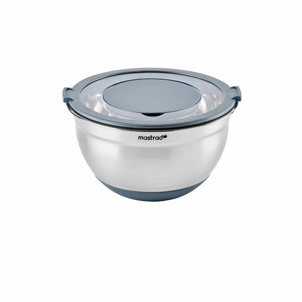 Mastrad mixing bowl with splash guard and fresh-keeping lid, bowl, stainless steel, plastic, 24 cm, F29464