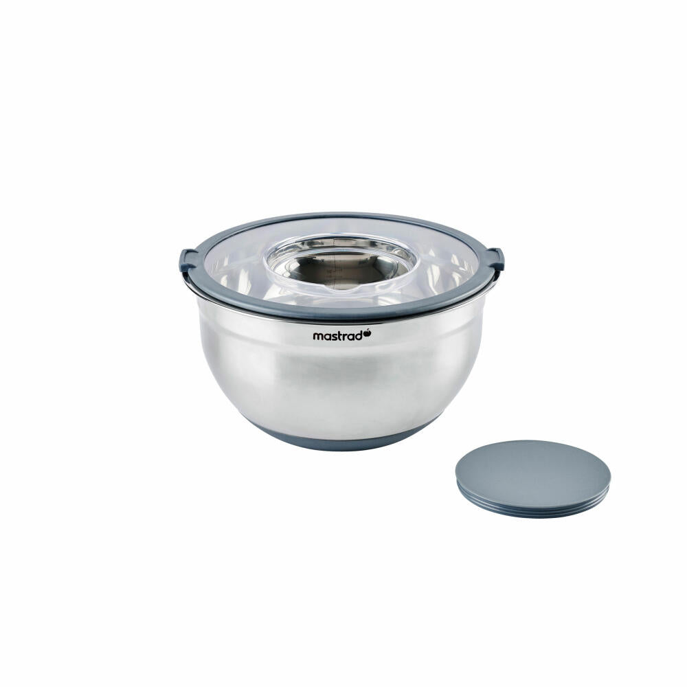 Mastrad mixing bowl with splash guard and fresh-keeping lid, bowl, stainless steel, plastic, 24 cm, F29464