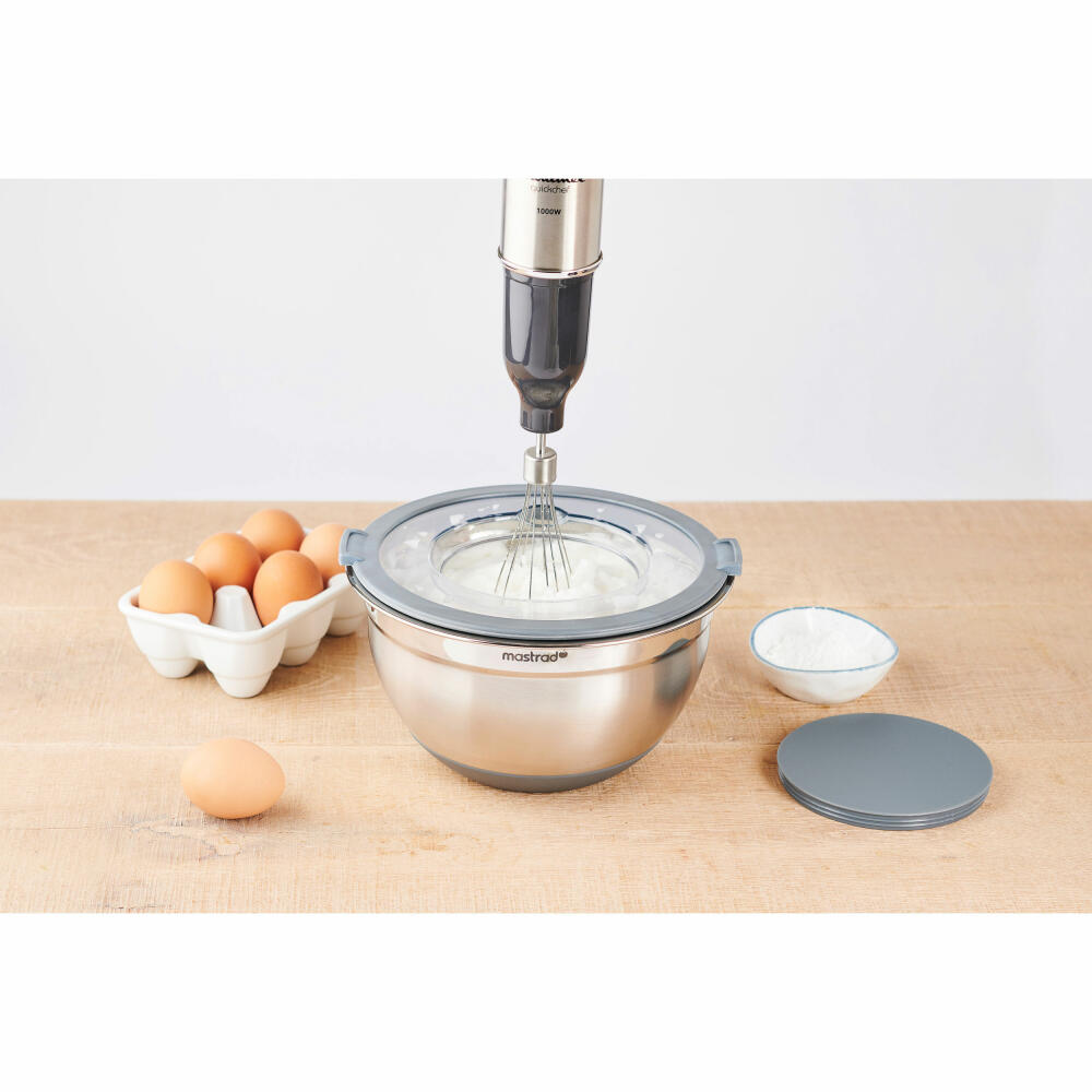 Mastrad mixing bowl with splash guard and fresh-keeping lid, bowl, stainless steel, plastic, 24 cm, F29464