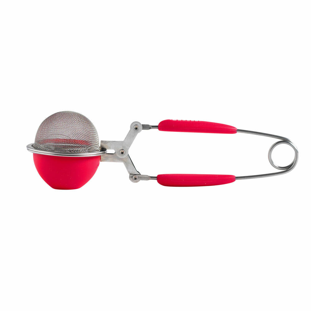Mastrad Teezange & Bestäuber 2 in 1, Teesieb, Puderstreuer, Pudersieb, Silikon, Edelstahl, Rot, F37810