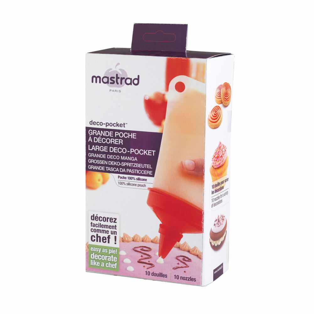 Mastrad decorating bag Deco Pocket L, piping bag with 10 attachments, decorating syringe, silicone, 400 ml, F38170