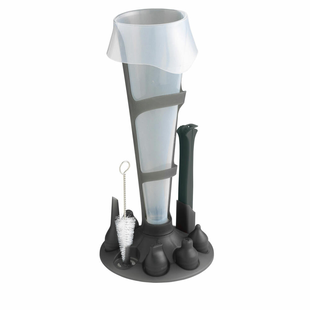 Mastrad piping bag set 1000 &amp; 500 ml, with stand and accessories, 12 pcs., piping bag, silicone, plastic, smoke grey, F38201