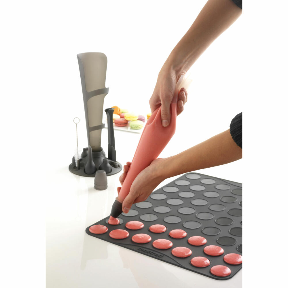 Mastrad piping bag set 1000 &amp; 500 ml, with stand and accessories, 12 pcs., piping bag, silicone, plastic, smoke grey, F38201