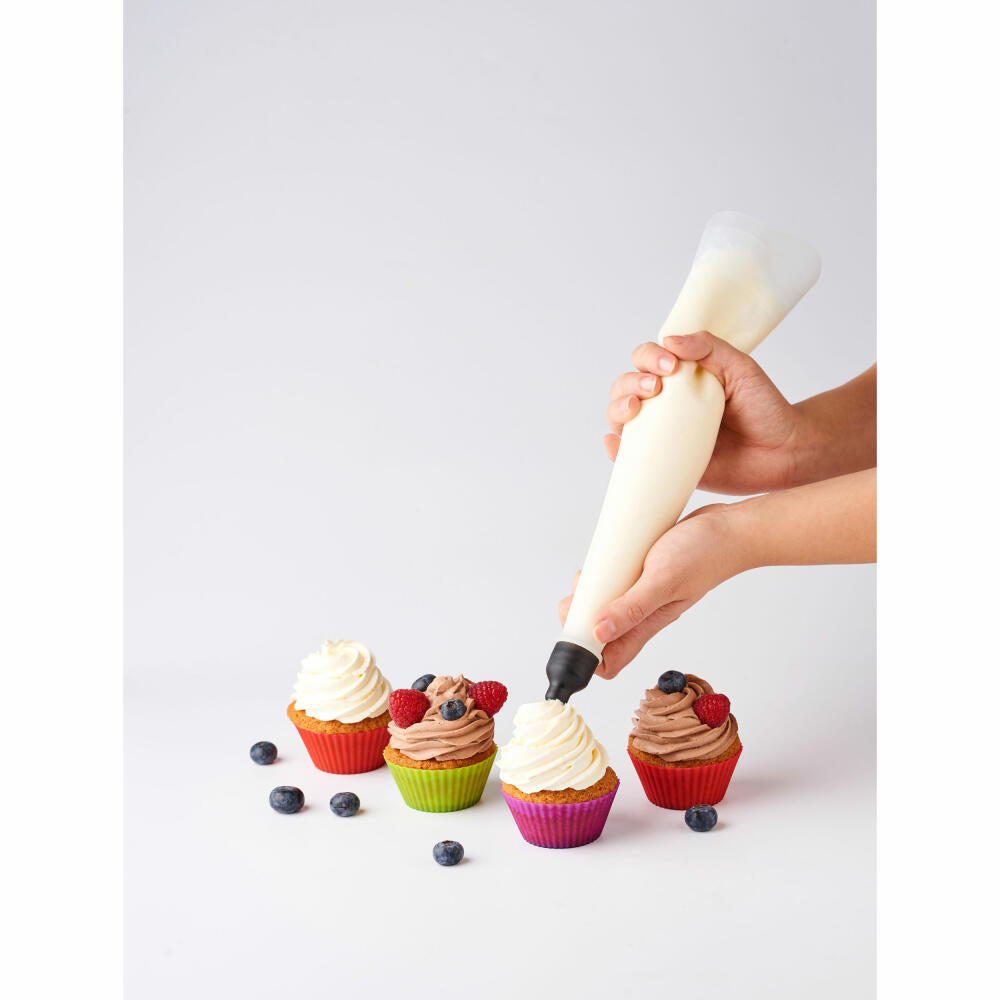 Mastrad piping bag set 1000 &amp; 500 ml, with stand and accessories, 12 pcs., piping bag, silicone, plastic, smoke grey, F38201