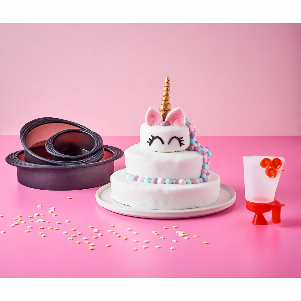 Mastrad Einhornkuchen-Backset, 3 Silikon-Kuchenformen mit Spritzbeutel, F40465