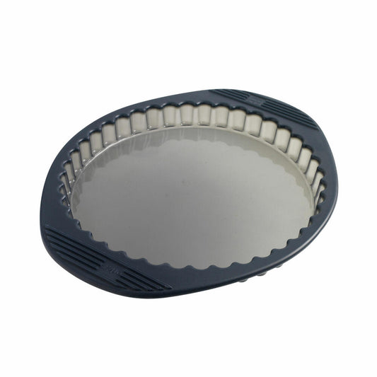 Mastrad tart tin with wavy edge, cake tin, cake pan, baking pan, silicone, gray transparent, 28 cm, F40914