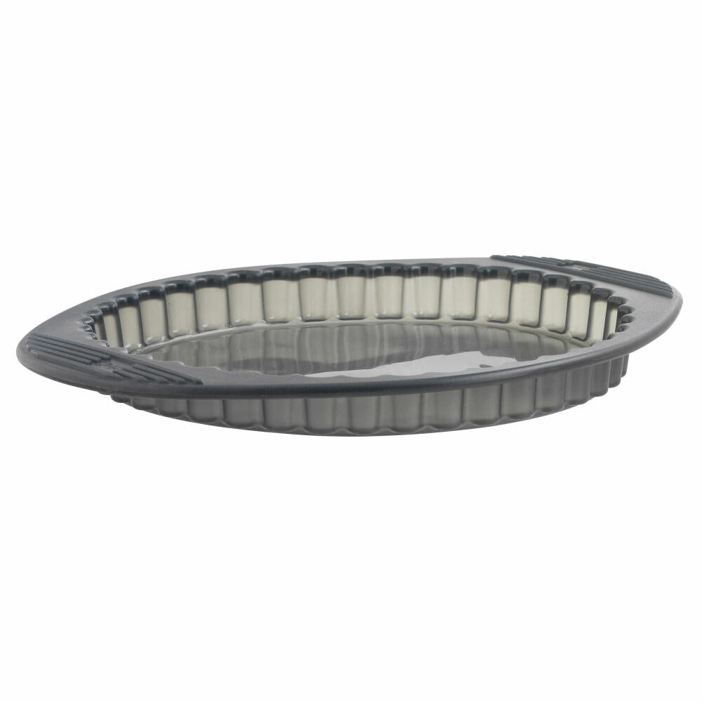 Mastrad Tartenform mit gewelltem Rand, Kuchenform, Tortenform, Backform, Silikon, Grau Transparent, 28 cm, F40914
