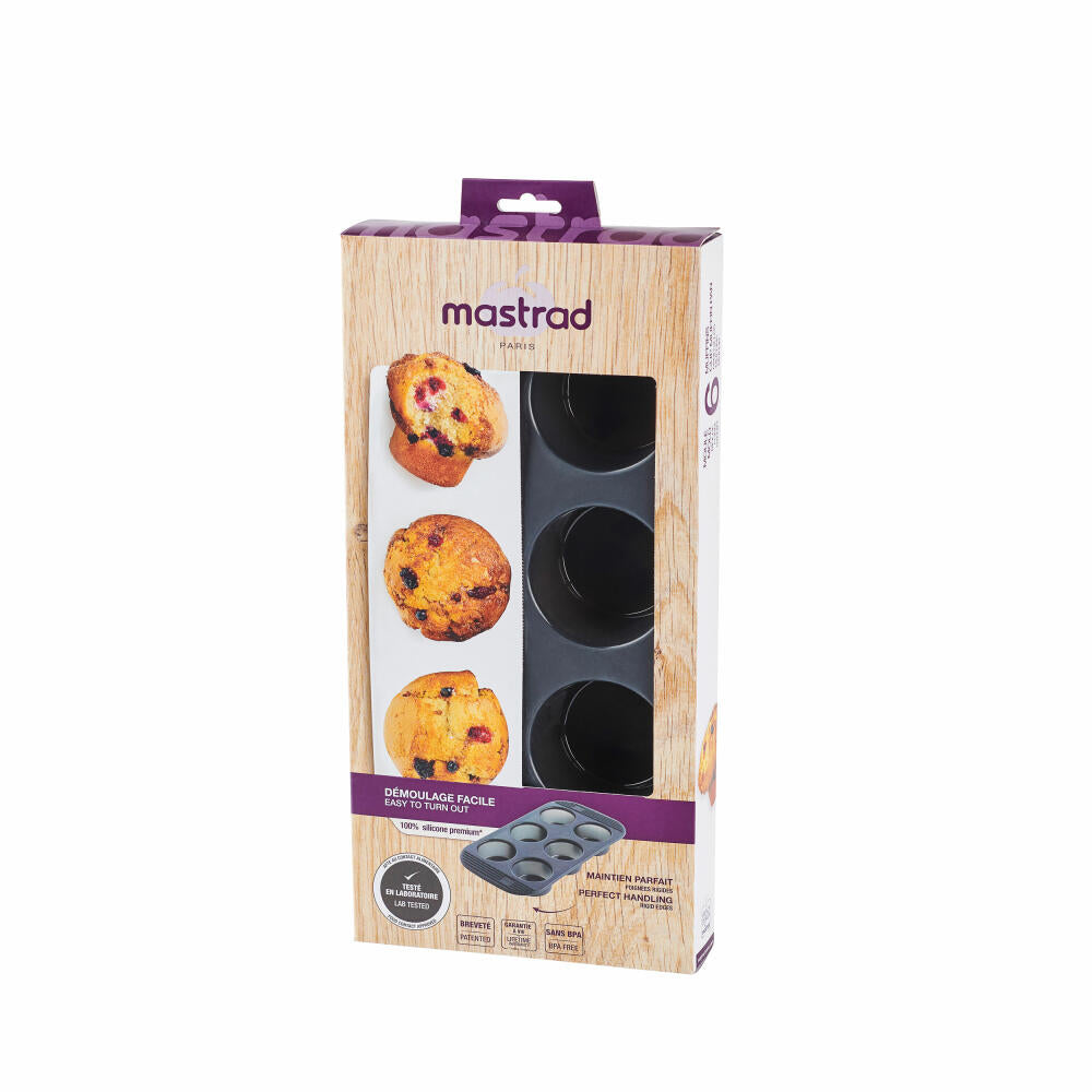 Mastrad Backform für 6 Muffins, Muffinform, Cupcake Form, Törtchenform, Silikon, Grau Transparent, F42114
