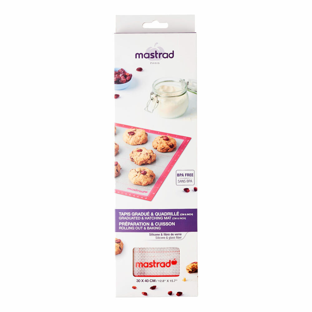 Mastrad baking mat, baking mat, dough mat, silicone mat, silicone, red, 40 x 30 cm, F45810
