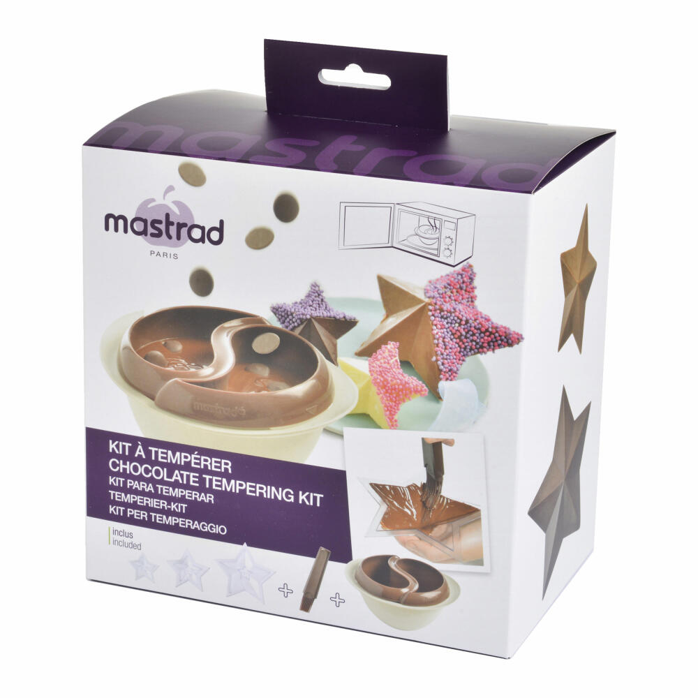 Mastrad Schokoladentemperier-Set, mit Formen, Schokoladenbad, Schokotemperierer, Kunststoff, Silikon, Weiß und Braun, F47960
