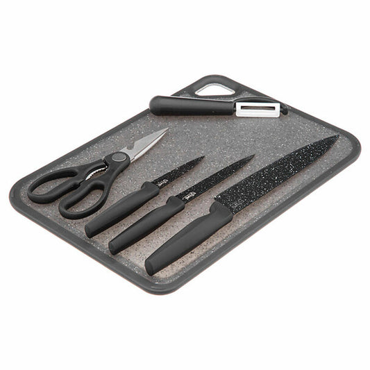 5five Simply Smart Schneidebrett-Set Caractere 6-tlg. mit Zubehör, Kunststoff, Edelstahl, Keramik, Schwarz, 36 x 25 cm, 179737