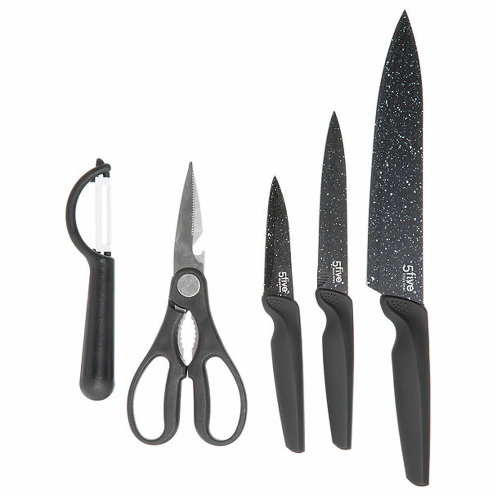 5five Simply Smart Schneidebrett-Set Caractere 6-tlg. mit Zubehör, Kunststoff, Edelstahl, Keramik, Schwarz, 36 x 25 cm, 179737