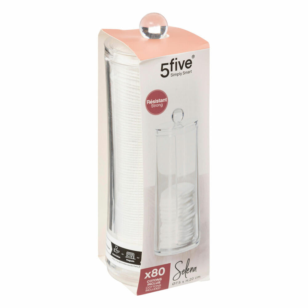 5five Simply Smart cotton pad dispenser Selena with 80 cotton pads, make-up pad container, plastic, 7.5 x 20 cm, 174950