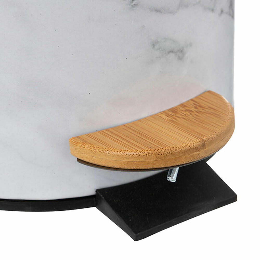 5five Simply Smart Abfalleimer Lea, Kosmetikeimer mit Soft Close, Weißblech, Kunststoff, Bambus, Weiß marmoriert, 3 L, 174995