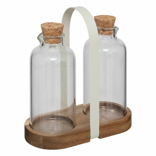 5five Simply Smart Essig und Öl Set, 3-tlg., Menage, Essigflasche, Ölflasche, Holz / Glas, 203015