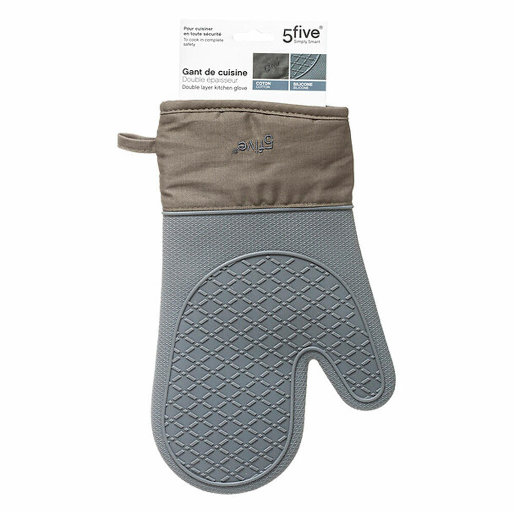 5five Simply Smart Oven Gloves Premium, Cooking Gloves, Silicone, Cotton, Grey, 151365
