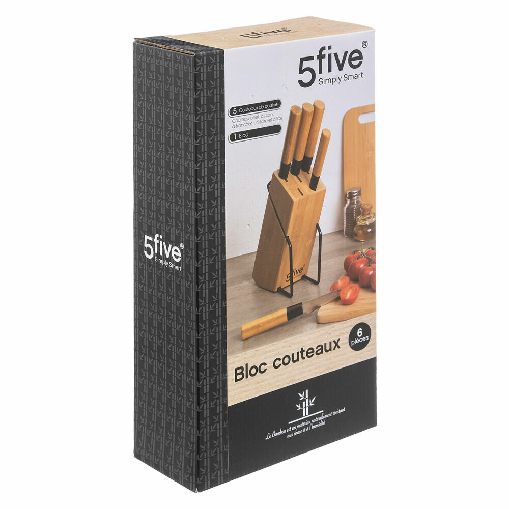 5five Simply Smart Knife Block Bamboo equipped with 6 pieces, with knives, bamboo, steel, 151357