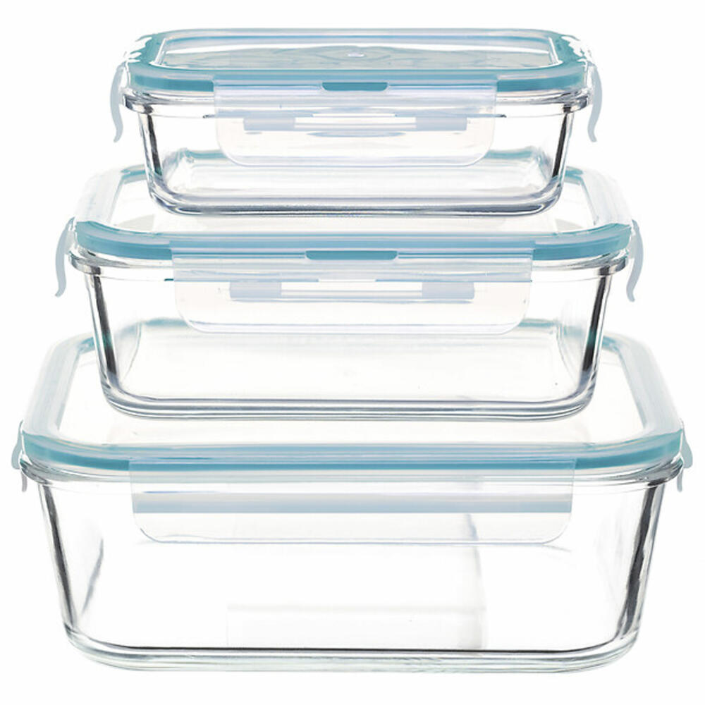 5five Simply Smart Frischhaltedosen-Set Clipeat L 3-tlg., Glas, Kunststoff, Blau, 146593