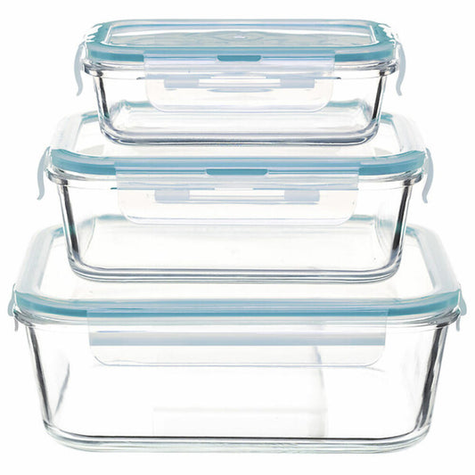 5five Simply Smart Frischhaltedosen-Set Clipeat L 3-tlg., Glas, Kunststoff, Blau, 146593
