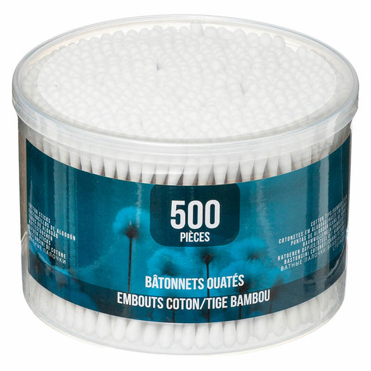 5five Simply Smart Kosmetik-Wattestäbchen 500er Set in Runddose, Baumwolle, Bambus, Weiß, 150711