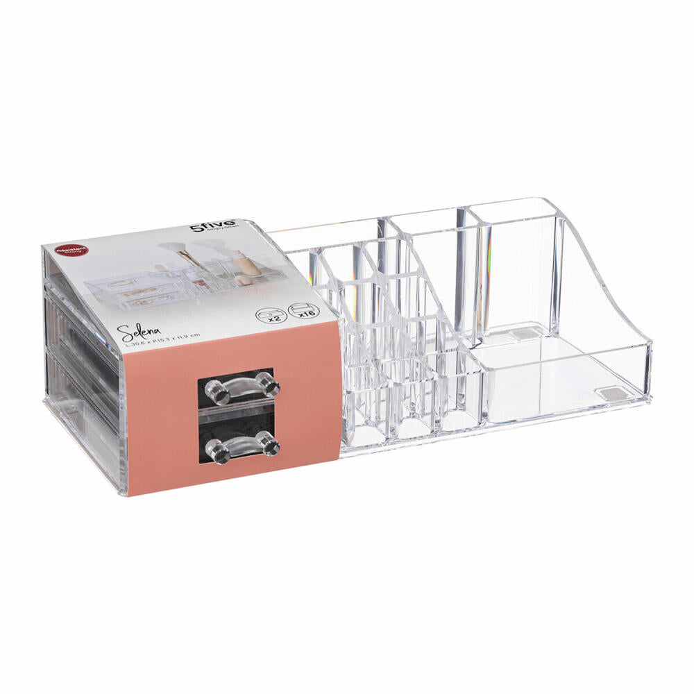 5five Simply Smart Organizer Selena mit 2 Schubladen, Kunststoff, Transparent, 30.6 x 15.3 x 9 cm, 155912