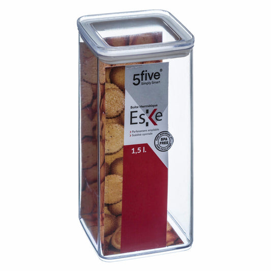 5five Simply Smart Stapelbare Vorratsdose Eske, PS-Kunststoff, Silikon, Transparent, 1.5 L, 152042