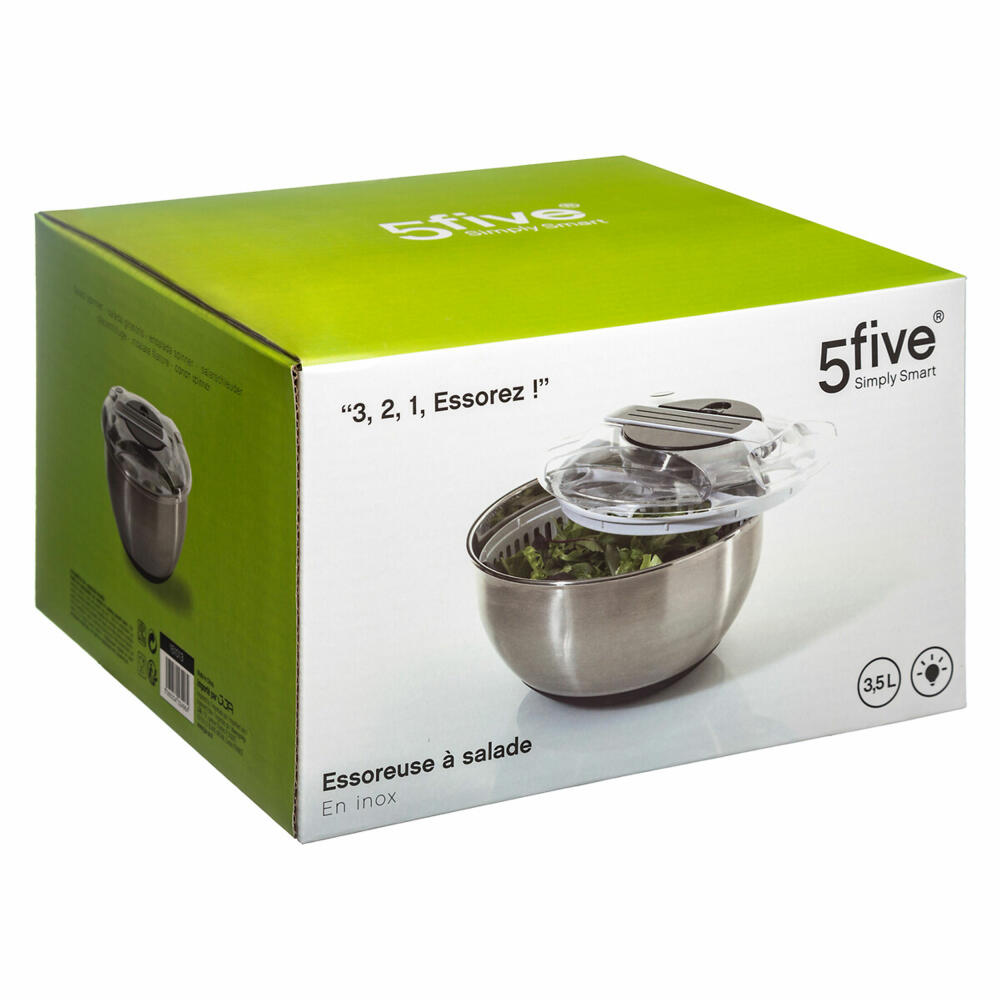 5five Simply Smart salad spinner with lever, stainless steel, plastic, silver, 3.5 liters, 151013