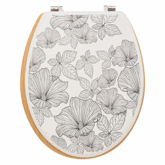 5five Simply Smart WC-Sitz Black Flora, Toilettensitz, HDF, Zink, Kunststoff, Schwarz, Weiß, 174693A