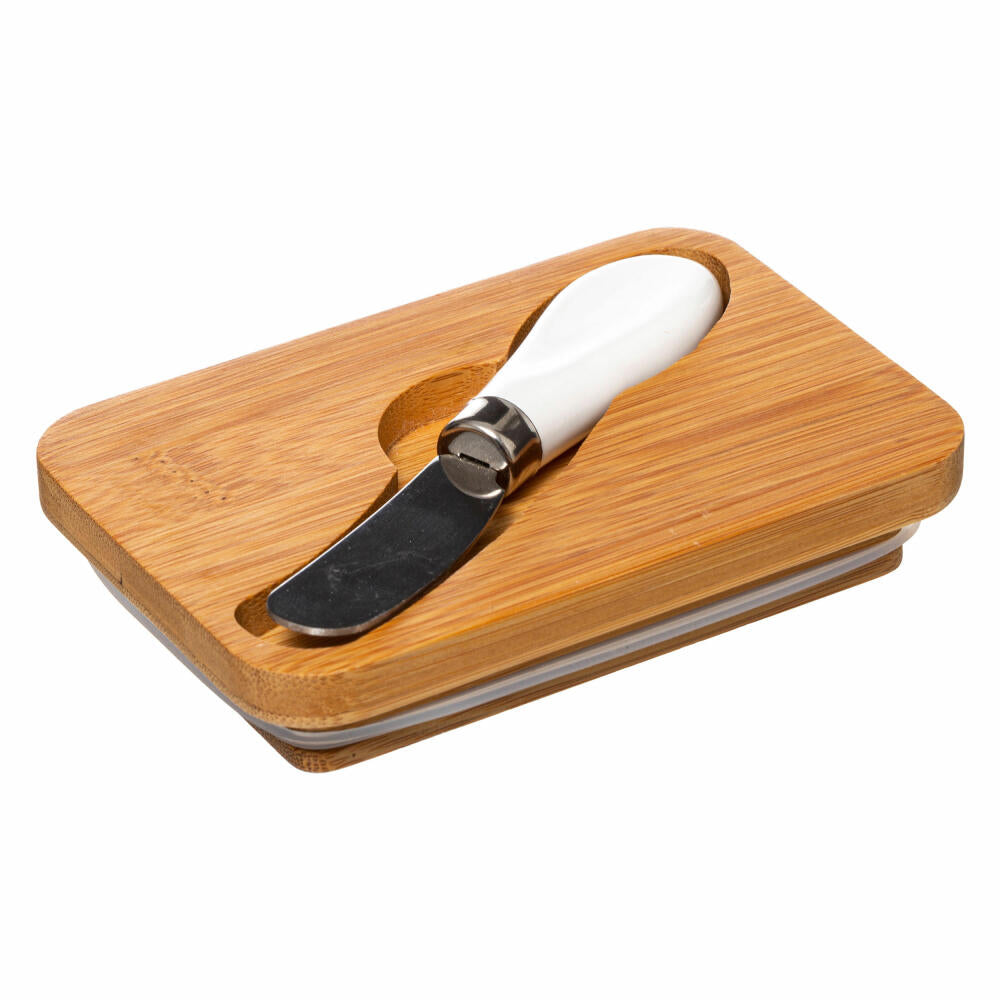 5Five Simply Smart butter dish with spreading knife, butter dish, ceramic, bamboo, 13.5 x 9.3 cm, 179609