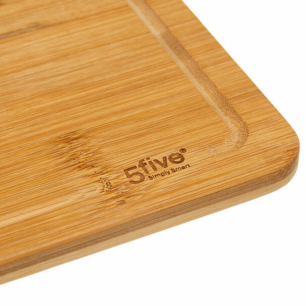 5five Simply Smart Cutting Board Set Black Bamboo with 3 Knives, Bamboo, Stainless Steel, Brown, 35 x 25 cm, 151484