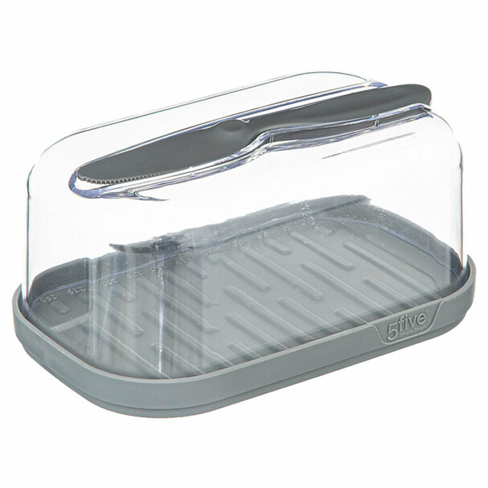 5five Simply Smart Butterdose Fresh Eat mit Streichmesser, Butterschale, Kunststoff, Grau, 15.7 x 10 cm, 179677